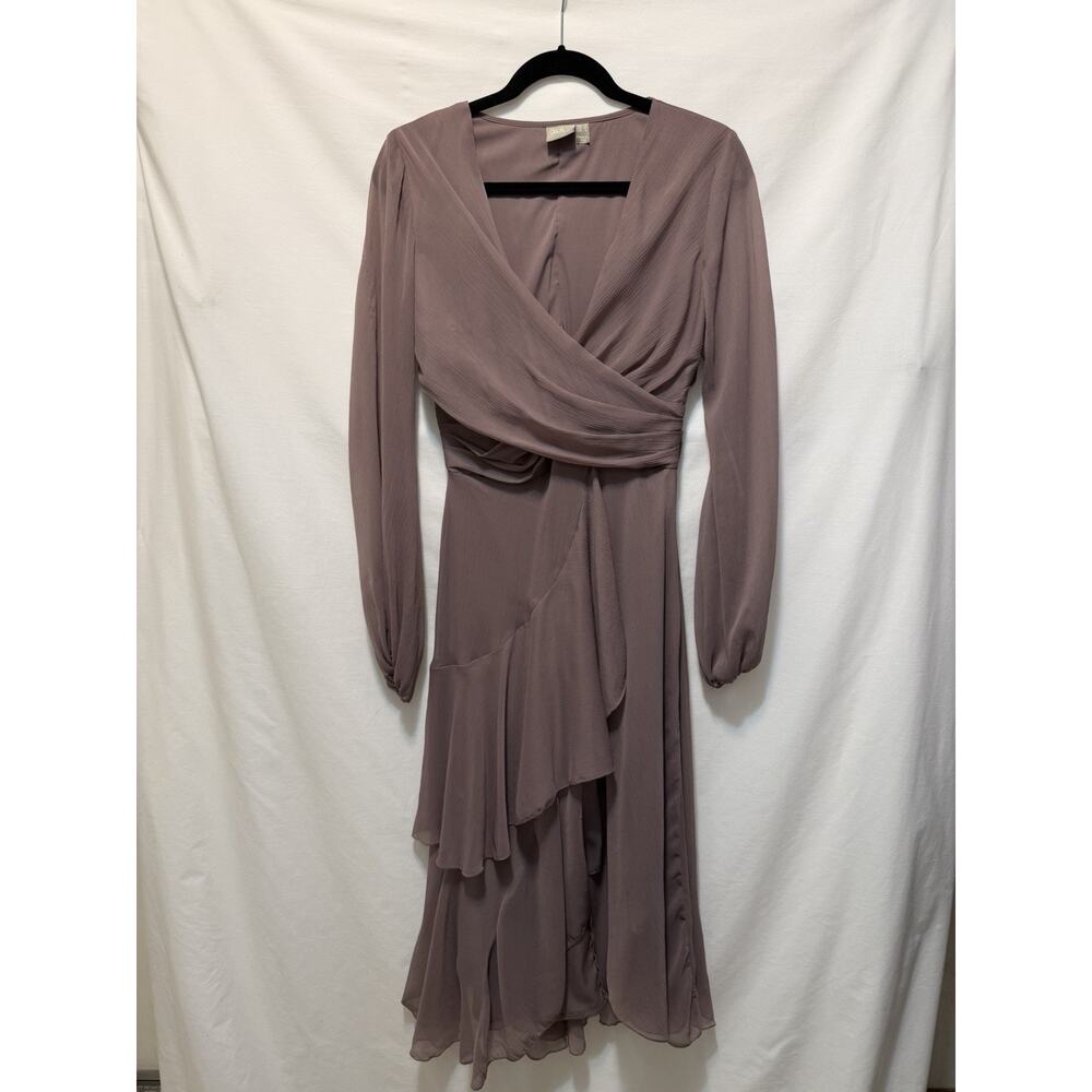 ASOS DESIGN Wrapwaist Midi Dress Sz 6 Double Layer Skirt Long Sleeve Lavender - Picture 6 of 14